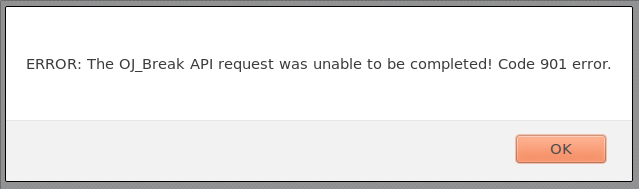 A popup containing an error message stating that access is denied to the API.